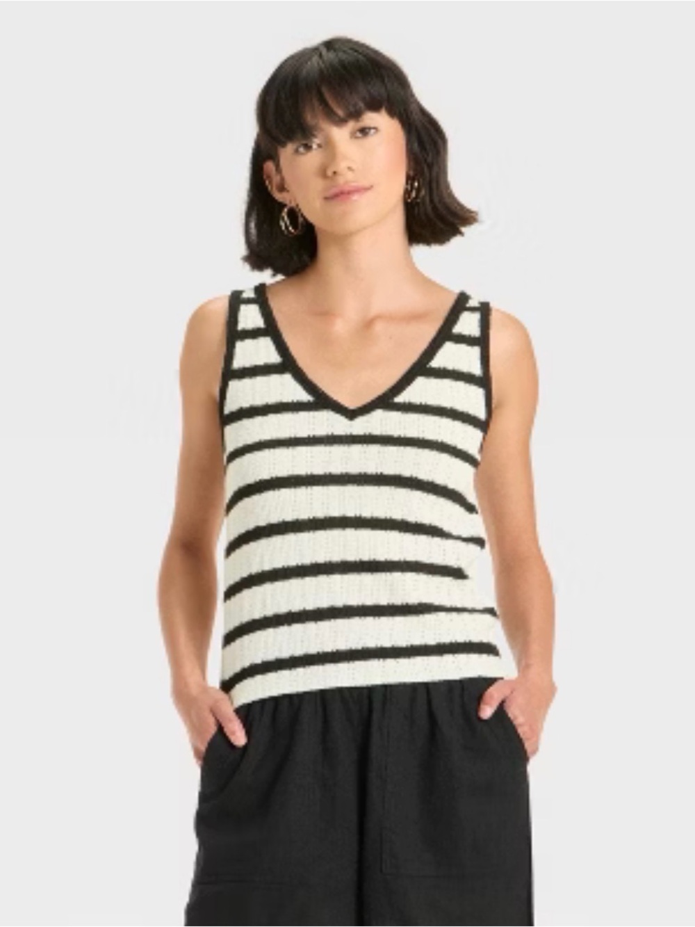 Universal Thread Black and White Striped V-Neck  Tank Top Sweater